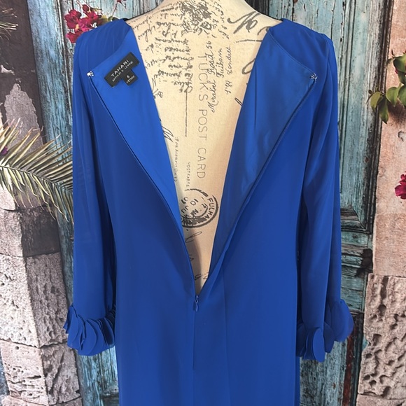 Tahari ASL Royal blue laser cut ruffle crepe shift dress, size 8, excellent - Picture 8 of 11